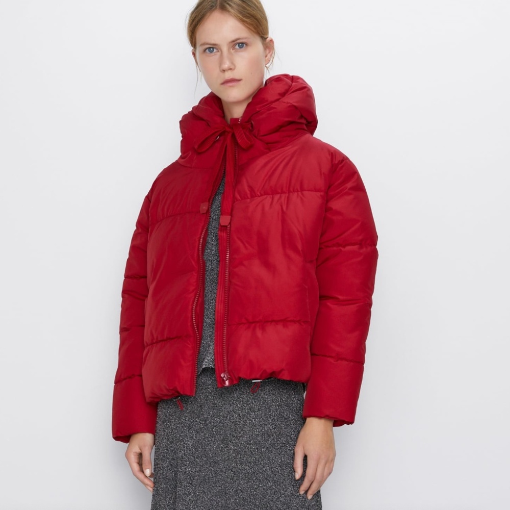 Zara Red Hooded Puffer Jacket